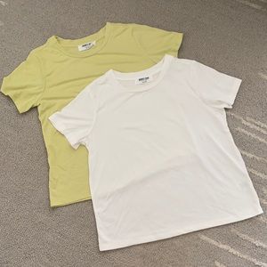 NWOT Set if 2 Double Zero tees white & chartreuse